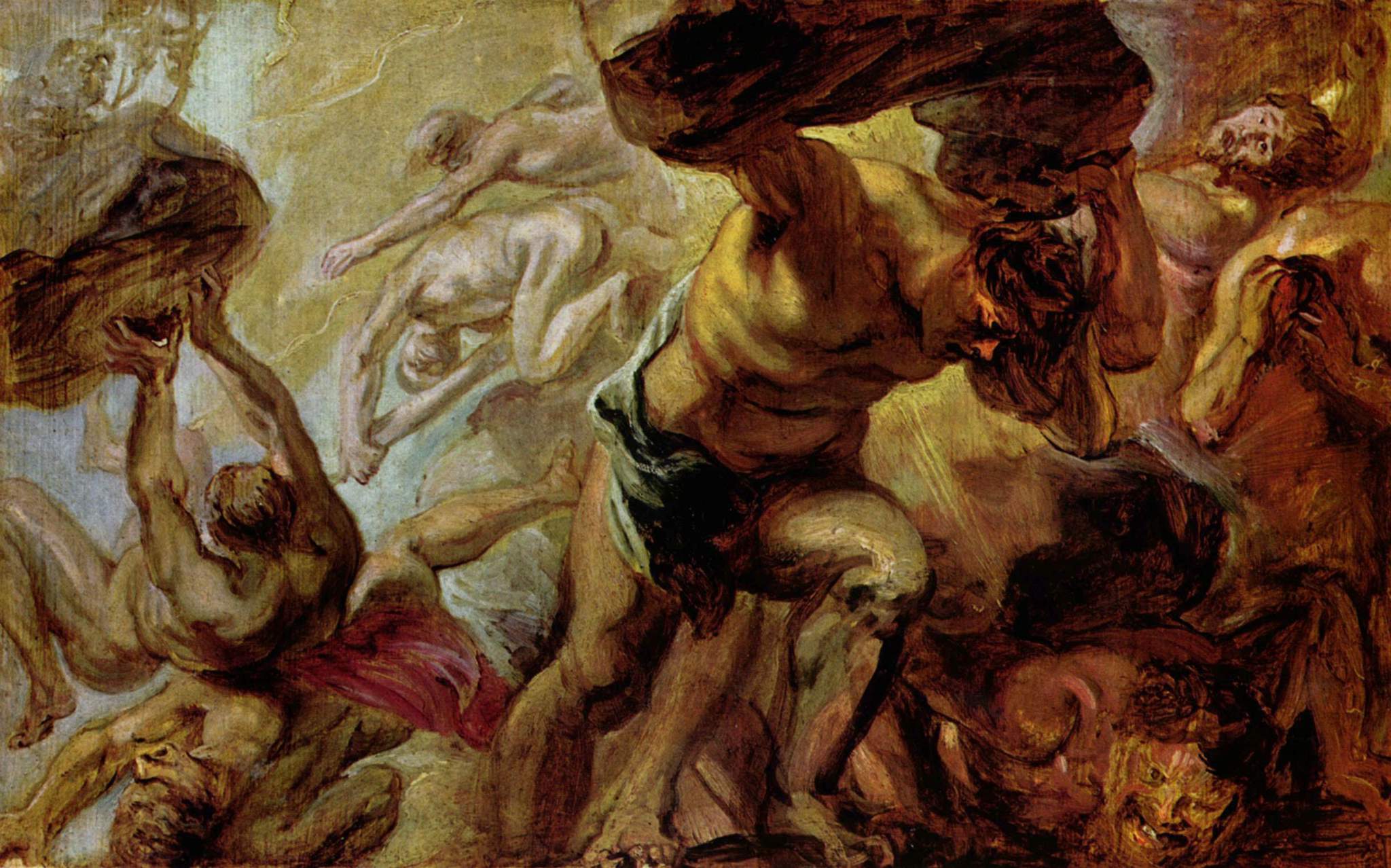 Yunan Mitolojisi: Yaratılış Titanlar Hekatonkheireler tarafindan firlatilan kayalarin altinda cokuyor Titanlarin Dususu Peter Paul Rubens 1637 1638