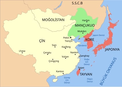 2. Dünya Savaşı Sonrası Japonya: Yeniden Doğuş ve Dönüşüm China Manchukuo map tr.svg