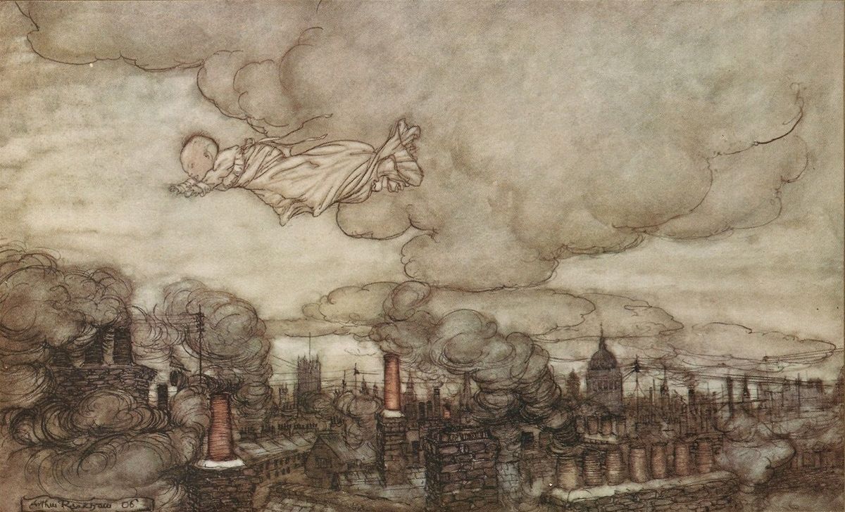 J.M. Barrie ve Peter Pan: Gerçek ile Hayal Arasında Büyümeyen Çocuklar Peter Pan Kensington Bahcelerinde icin Arthur Rackham tarafindan yapilan illustrasyon 1906